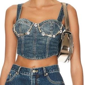 AREA DENIM BUSTIER TOP - CRYSTAL CLAW CUP - INDIGO WASH NWOT TAYLOR SWIFT